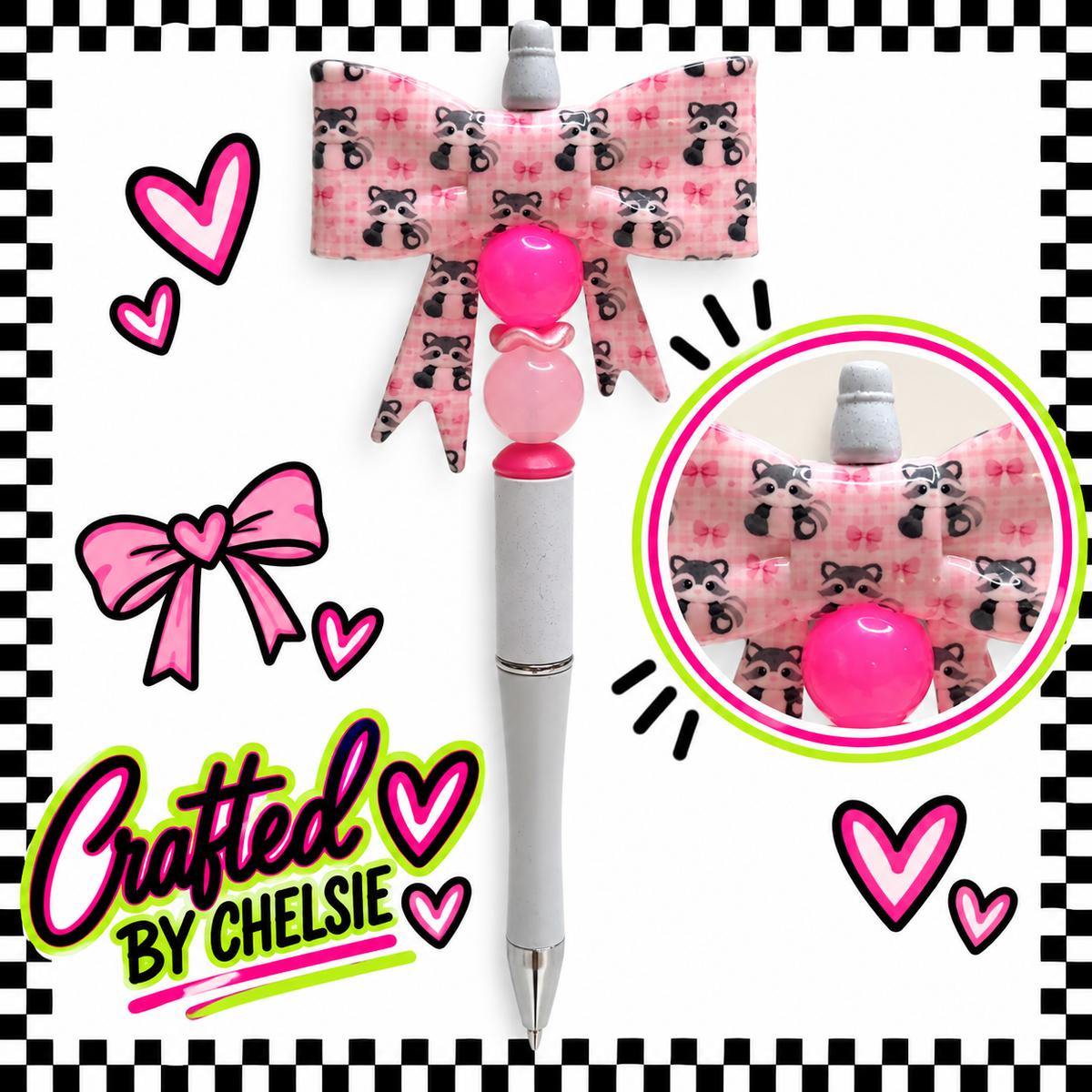 Pink checkered Raccoon